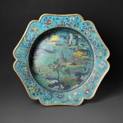 A fine Chinese cloisonné enamel and gilt-bronze 'pavilion' basin, Qing dynasty, 17th/18th century 清十