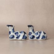 A pair of rare Chinese blue and white 'Bactrian camel' water droppers, Ming dynasty, Tianqi period 明