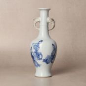 A fine Chinese blue and white 'musicians' twin-handled vase, Qing dynasty, Kangxi period 清康熙 青花奏樂圖雙耳