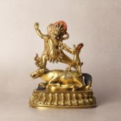 A fine Sino-Tibetan gilt-bronze figure of Yama Dharmaraja and Yami, Qing dynasty, 18th century 清十八世紀