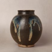 A Chinese phosphatic-splashed handled jar, Tang dynasty 唐 黑釉藍斑罐
