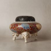 A Japanese Gosu Satsuma 'floral' koro censer and cover, Meiji period, 19th century