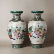 A pair of large Japanese Kutani 'figural' vases, Meiji period, 19th/20th century ‘Fuku’ mark