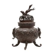 A Japanese bronze 'grapevine' censer, Meiji period