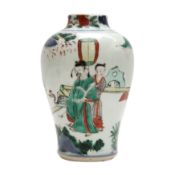 A Chinese wucai 'official' vase, Qing dynasty, Shunzhi period 清順治 五彩高士圖罐