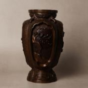 A Japanese bronze 'birds and floral‘ vase, Meiji period