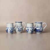 A group of Chinese export blue and white 'lotus pond' mugs, Qing dynasty, Kangxi period 清康熙 青花荷塘圖馬克盃