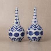 Two rare Chinese export blue and white 'floral' sprinklers, Qing dynasty, Kangxi period 清康熙 青花花卉紋長頸瓶