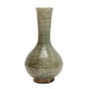 A Chinese Longquan celadon-glazed incised vase, Ming dynasty 明 龍泉窰青釉刻花紋瓶