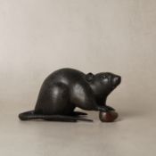 A Japanese bronze 'rat and chestnut' okimono by Shosai, Meiji period, 19th Shosai chu 正斎鋳