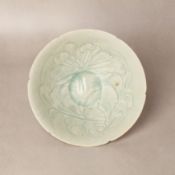 A Chinese Qingbai 'peony' carved bowl, Southern Song dynasty 南宋 青白釉刻牡丹紋笠式盌 | Santos Collection