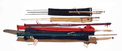 A collection of nine fishing rods