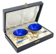 A boxed set of mid-century Danish silver enamelled