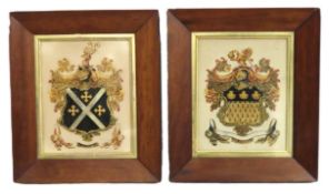 A pair of 19thC. hand painted coats of arms relating to Taylor & Andrew family, 272mm x 235mm overal