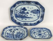 Three 18thC. Chinese blue & white export dishes, a