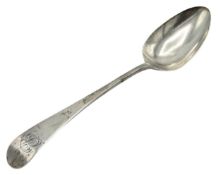 An 18thC. 1793 George III silver dessert spoon by