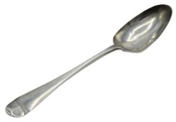 A mid 18thC. London silver dessert spoon, maker ma