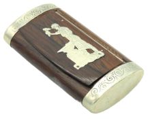 A rosewood & white metal snuff box with inlaid bla