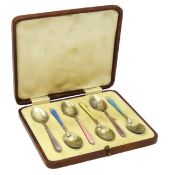 A cased set of six 1937 Birmingham enamelled silve