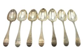 Seven 18thC. George III 1787 London silver teaspoo