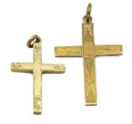 Two 9ct gold crosses, largest 24mm tall, 1.8g