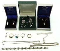A selection of various silver jewellery items, inc