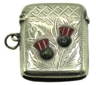 A silver plated vesta with agate thistle decor, 43