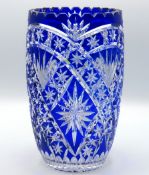 A cobalt blue Bohemian cut glass crystal overlay v