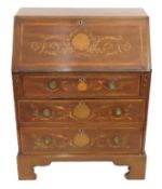 An Edwardian inlaid bureau, 754mm wide x 440mm dee