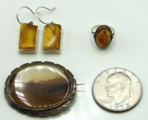 A pair of avantgarde silver & butterscotch amber e