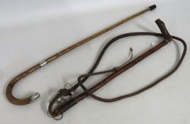 A 1911 silver mounted walking cane, 830mm long twi
