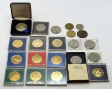 A selection of coins, crowns & collectable medalli