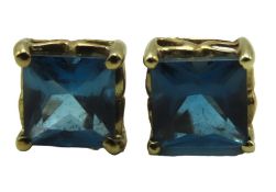 A pair of 9ct gold London Blue topaz earrings, lac