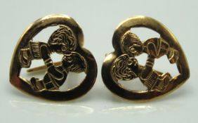 A pair of heart shaped friendship earrings, 10mm w