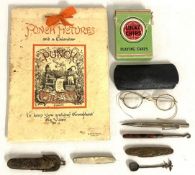 A Punch calendar, a pair of cased spectacles, a po