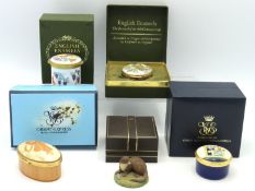 Four boxed/cased enamel Crummels trinket boxes inc