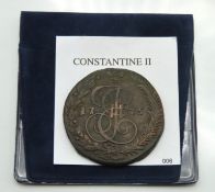 A 1775 Russian Constantine II 5 Kopeks copper coin