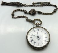 A silver pocket watch with 245mm long, white metal
