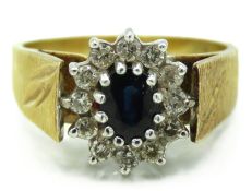 An 18ct gold ring set with sapphire & approx. 0.2ct of diamond, 5.3g, size M