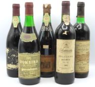Five bottles Portuguese of red wine including a 75cl 1980 Bairrada Real Vinicola Garrafeira