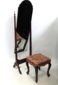 A cheval mirror, fault to mirror pivot, 1580mm tal