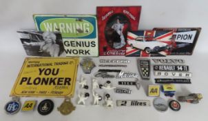 A quantity of motor car badges including Volvo, Co
