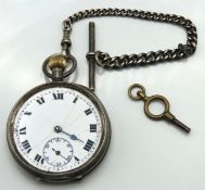 A silver Albert chain with silver pocket watch a/f