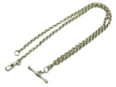 A silver Albert style chain with T-bar, 480mm long