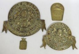 Three antique brass safe plaques, largest 270mm wi
