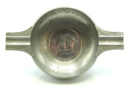 A base metal quaich set with Chinese silver coin