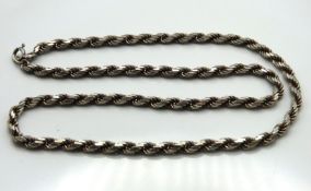 A silver rope style chain, 450mm long, 21.1g