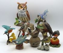 A collection of decorative bird ornaments including a Royal Worcester Kingfisher & Long Tailed Tit,