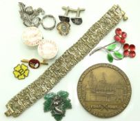 A white metal enamelled leaf brooch, a Polish bron