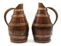 A pair of antique French coopered oak wine jugs, 2